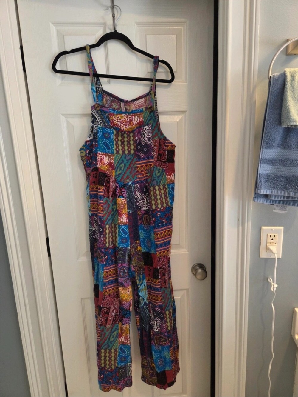 🌈 Boho Patchwork Print Wide-Leg Overalls – Jumpsuit - Picture 2 of 3